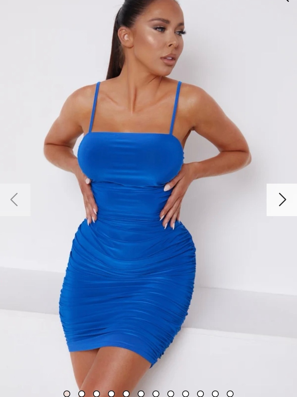 Sleek Electric Blue Ruched Mini Dress with Slim Straps